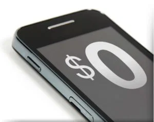 smart cell phone showing zero dollars on the screen