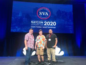 3 members of Wenatchee Valley College Veteran Knights on the stage at SVA NatCon 2020